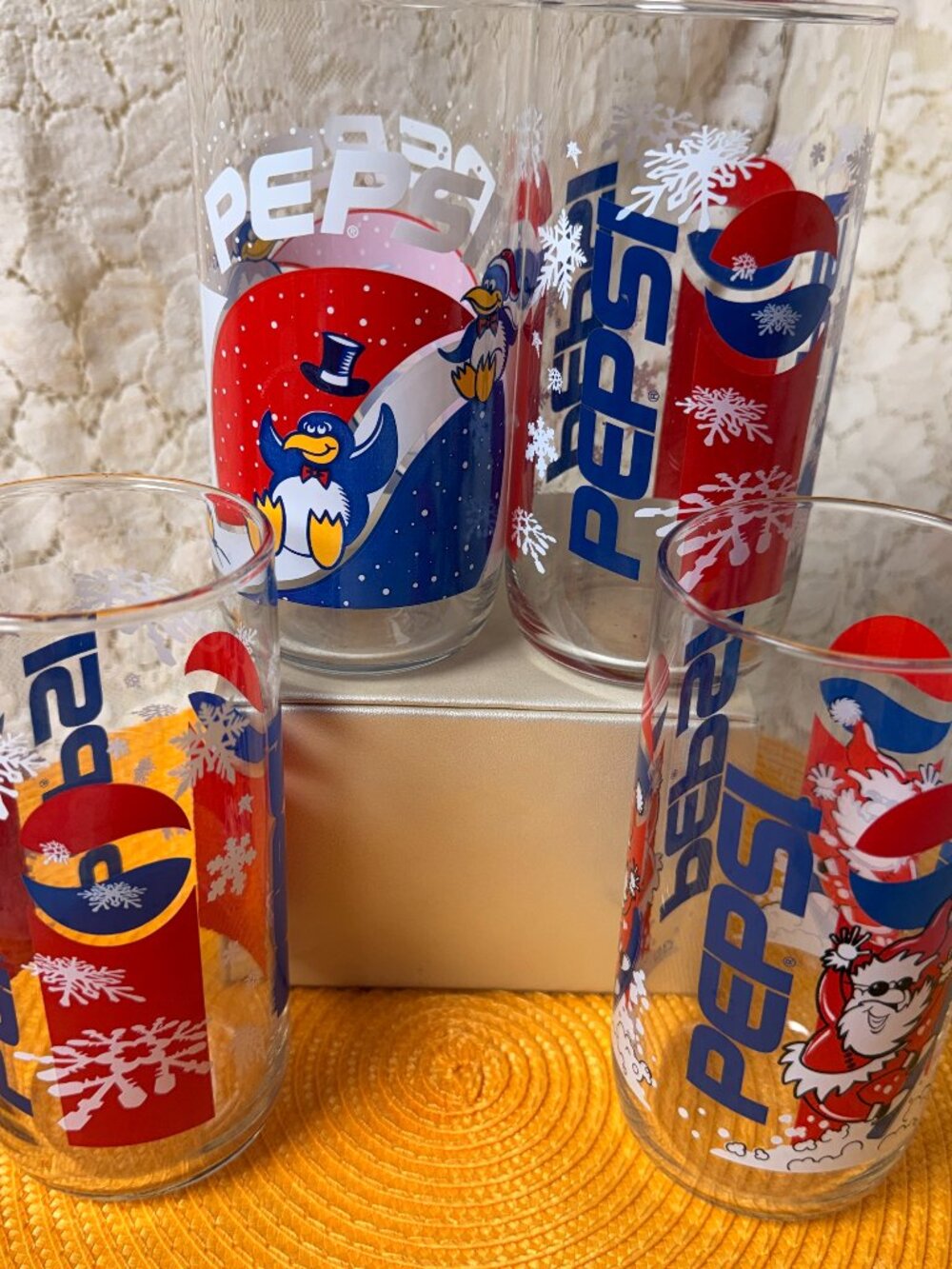 Vintage 1990's Pepsi Winter Collection Promotional Glassware Set of 4